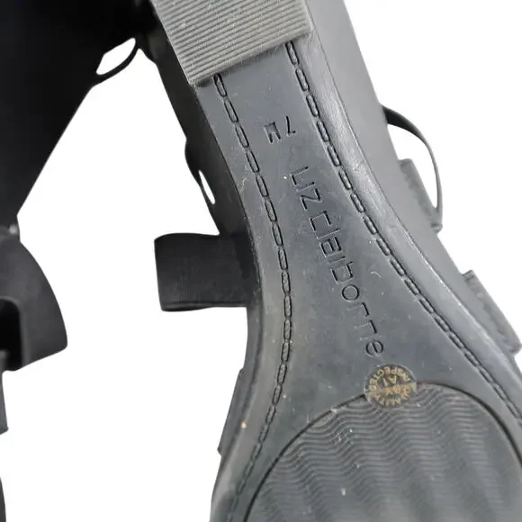 Liz Claiborne Shoes Womens 7 Wedge Sandal Fashion Heel Zip Strappy Black Classic - Picture 12 of 13